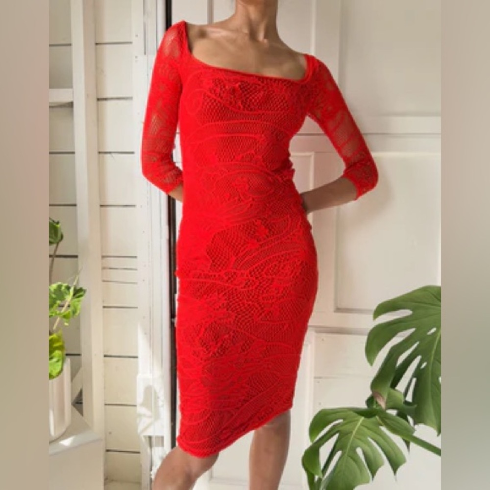 Vintage Jean Paul Gaultier Soleil Red Lace Dress size large